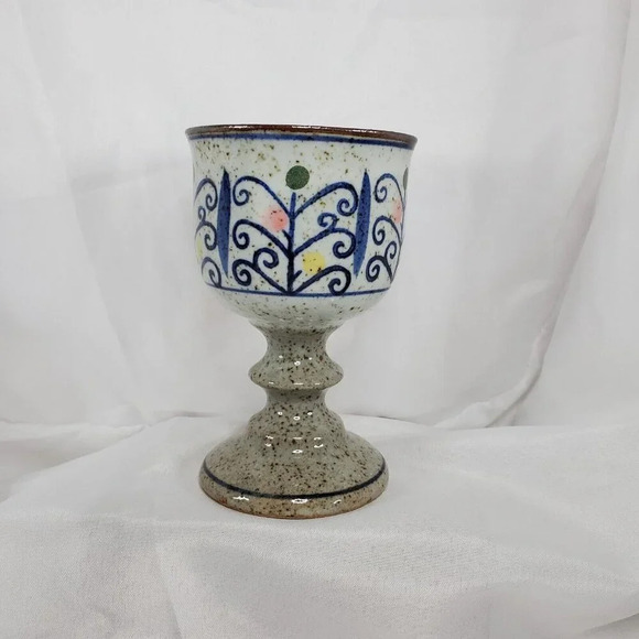 VTG Otagiri Stoneware Pottery Chalice Pedestal Goblet MCM Wine 3 Goblets - Picture 3 of 10